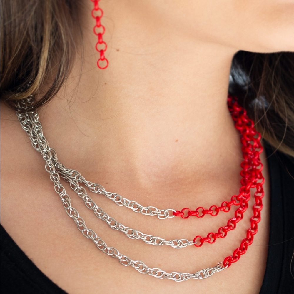 Half red half silver necklace